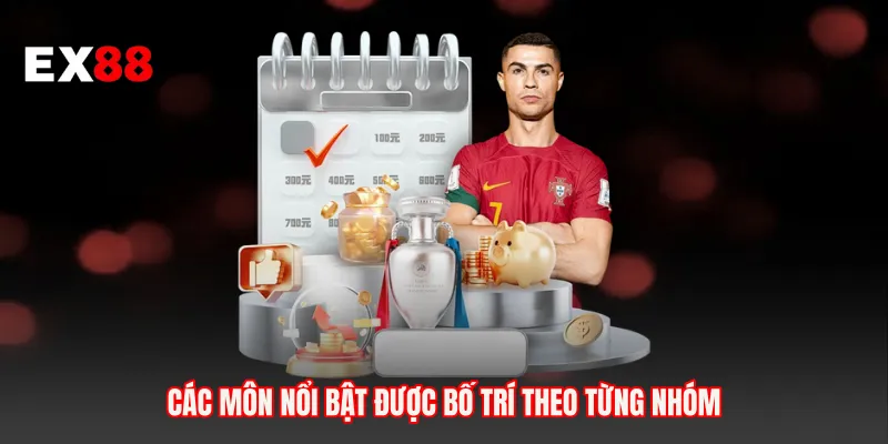 Các môn nổi bật được bố trí theo từng nhóm
